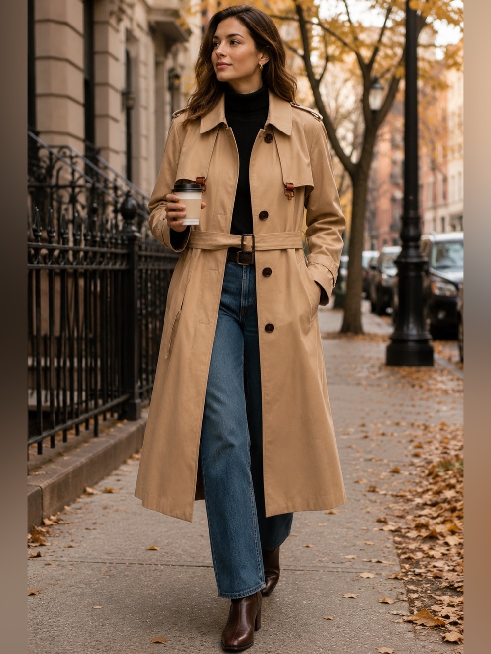 Vintage Etienne Aigner USA Tan Belted Trench Coat Leather Trim Medium